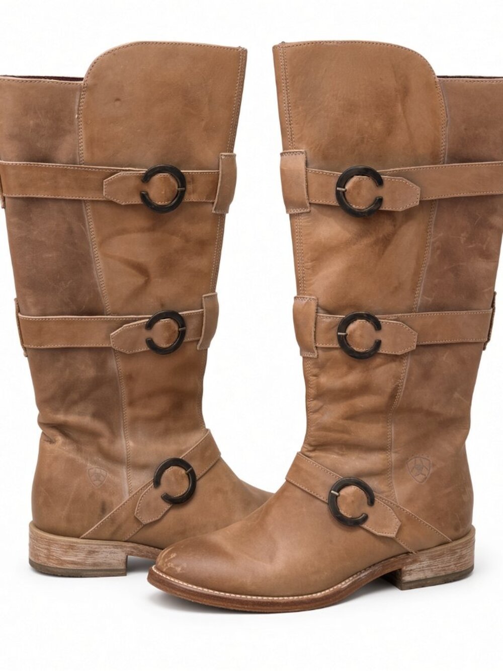 Ariat Alta Tan Leather 3-Buckle Tall Riding Boots 7B Sample Zip
